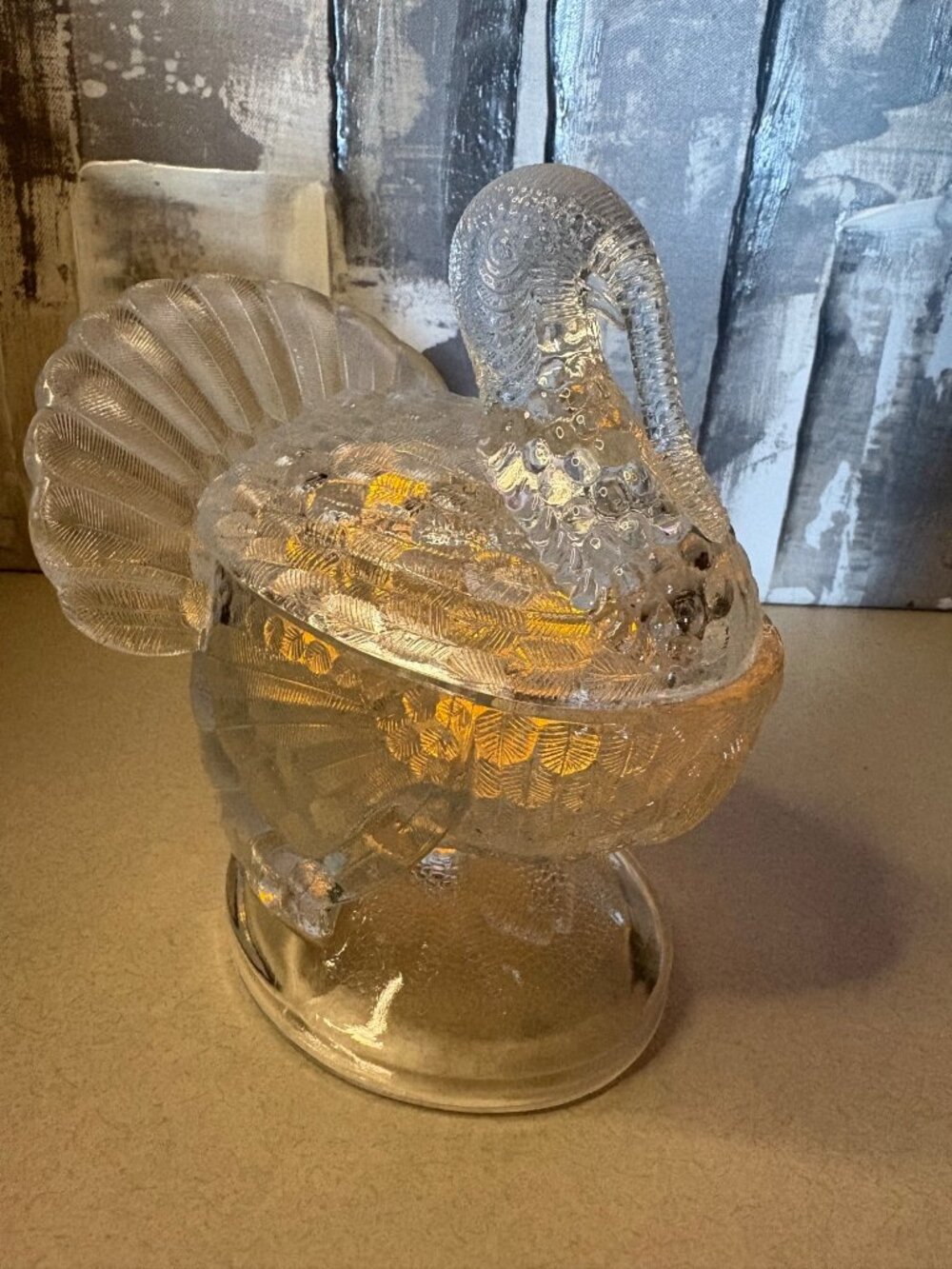 LE Smith Vintage Turkey Clear Glass Candy Dish Fairy Light - Picture 5 of 7